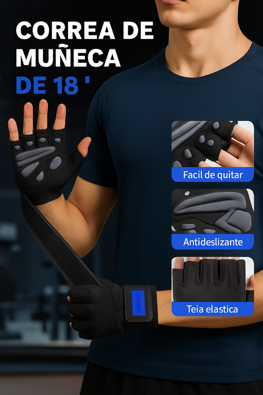 Guantes de Gimnasio con Soporte de Muñeca - Antideslizantes